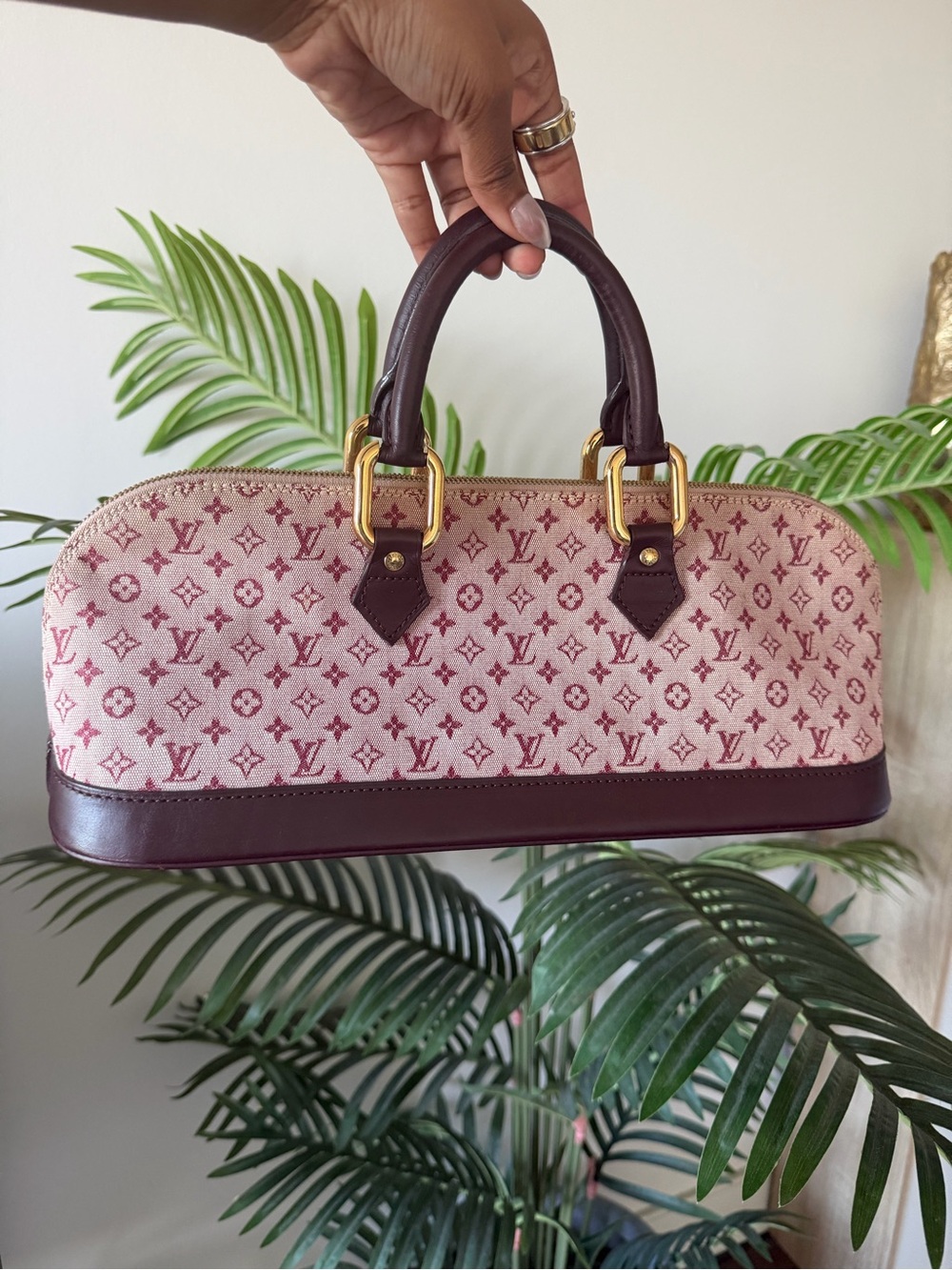 Louis Vuitton Alma Monogram Satchel with Burgundy Trim